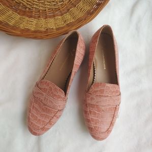 Anthropologie Pink Embossed Pink Loafers